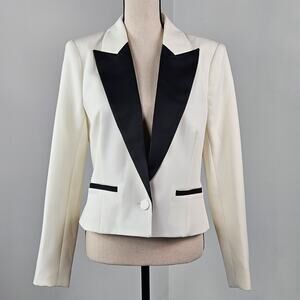 L'AGENCE Women's Colorblock Cropped Tuxedo Black Ivory Blazer Jacket | 8 | FLAWS